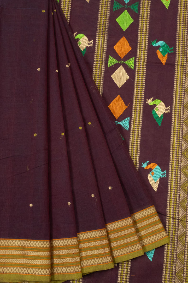 Coffee Brown Handwoven Kanchi Cotton Saree - Avishya