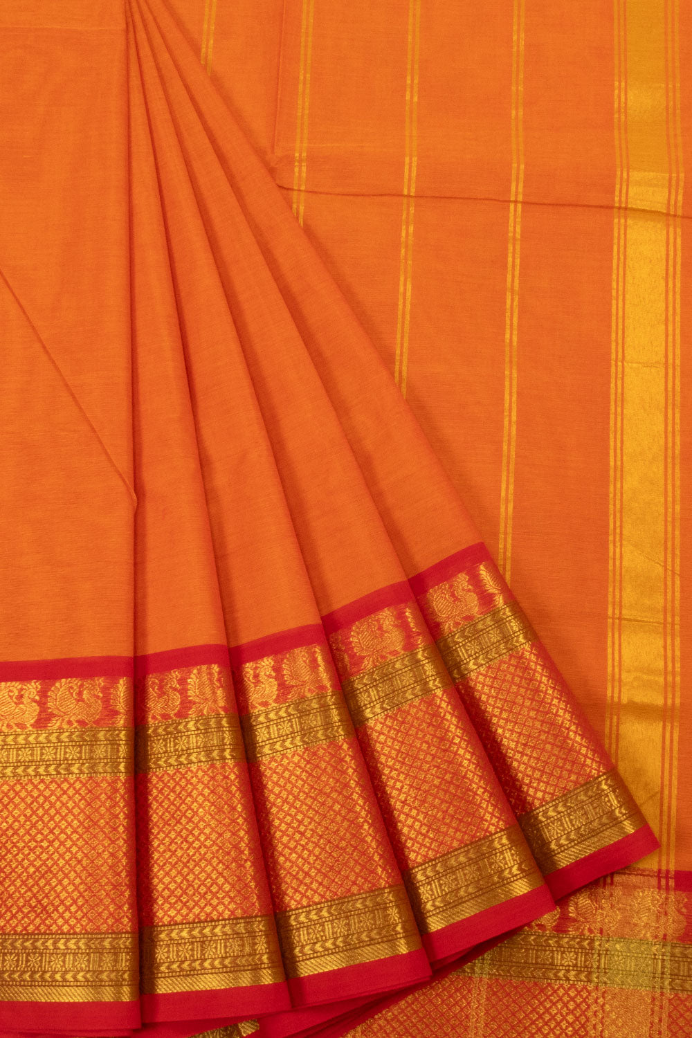 Pumpkin Orange Handwoven Kanchi Cotton Saree-Avishya