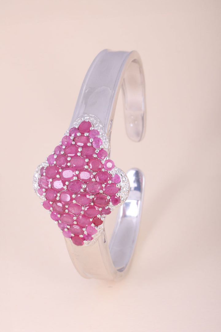 Ruby With White Topaz Sterling Silver Bangle - Avishya