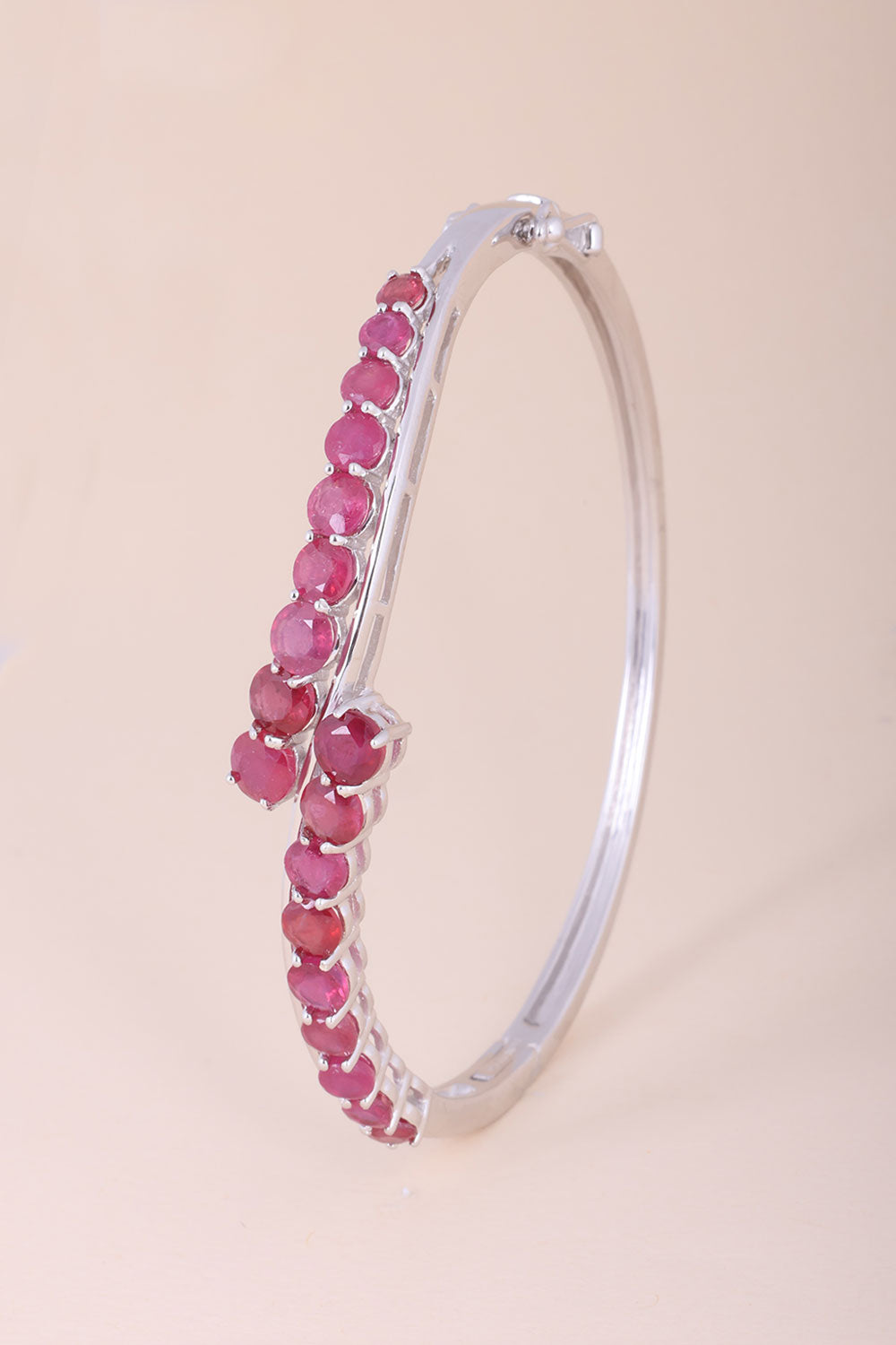 Ruby With White Topaz Sterling Silver Bangle - Avishya