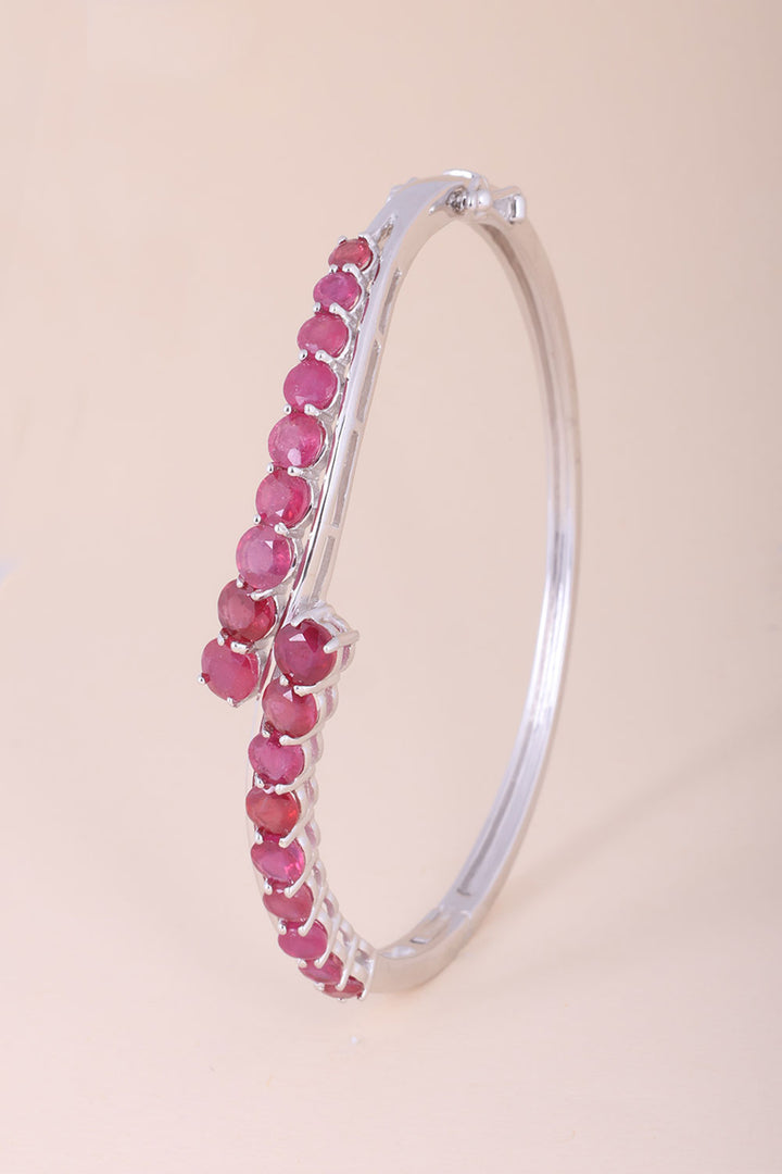 Ruby With White Topaz Sterling Silver Bangle - Avishya