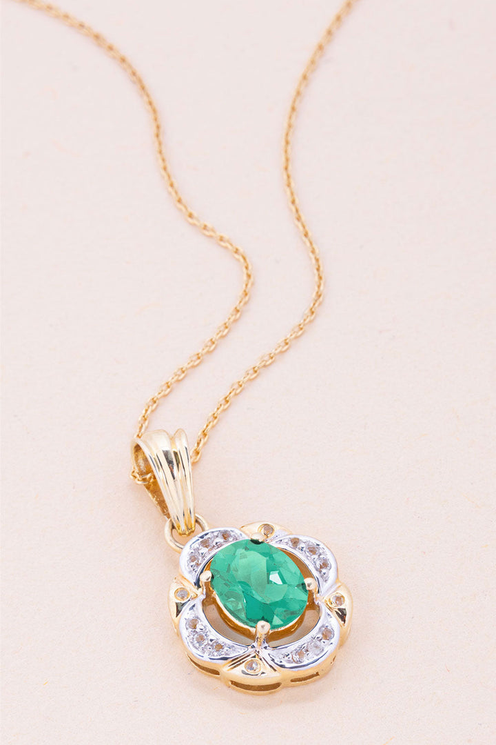 Emerald And White Topaz Necklace Pendant with Chain