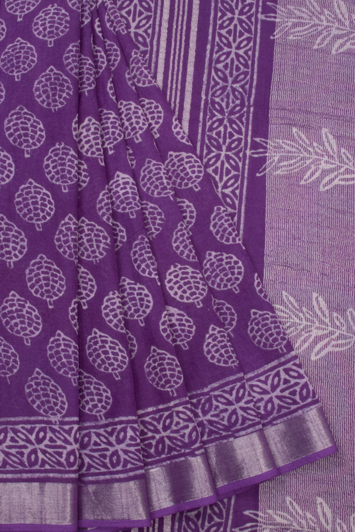 Purple Hand Block Printed linen saree-Avishya