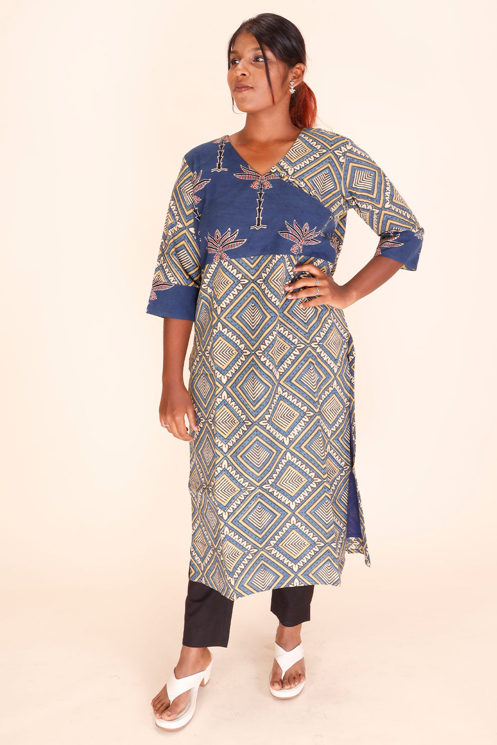 Blue Ajrakh Printed Cotton Kurta 10067395