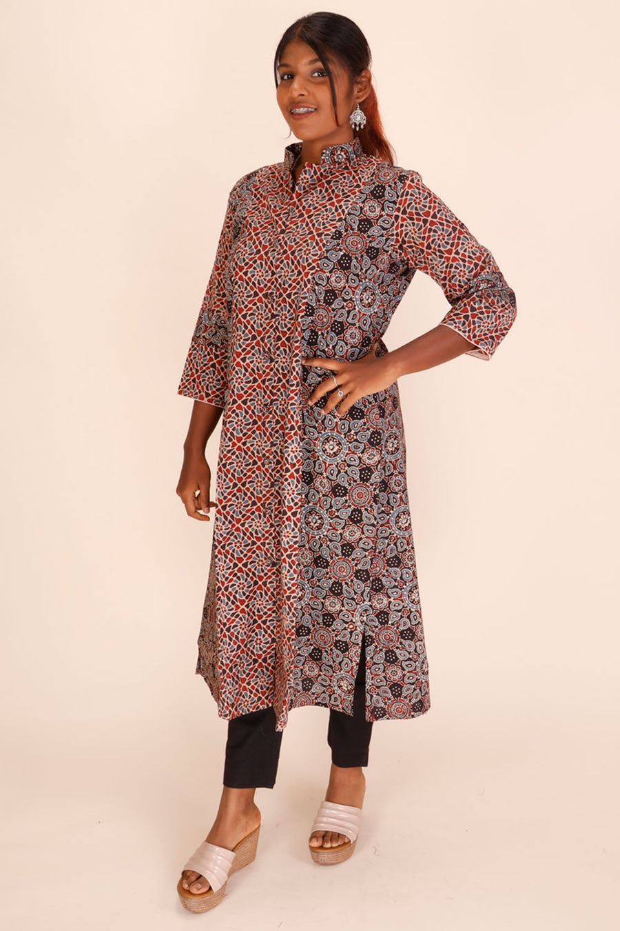 Black Ajrakh Printed Cotton Kurta 10067396