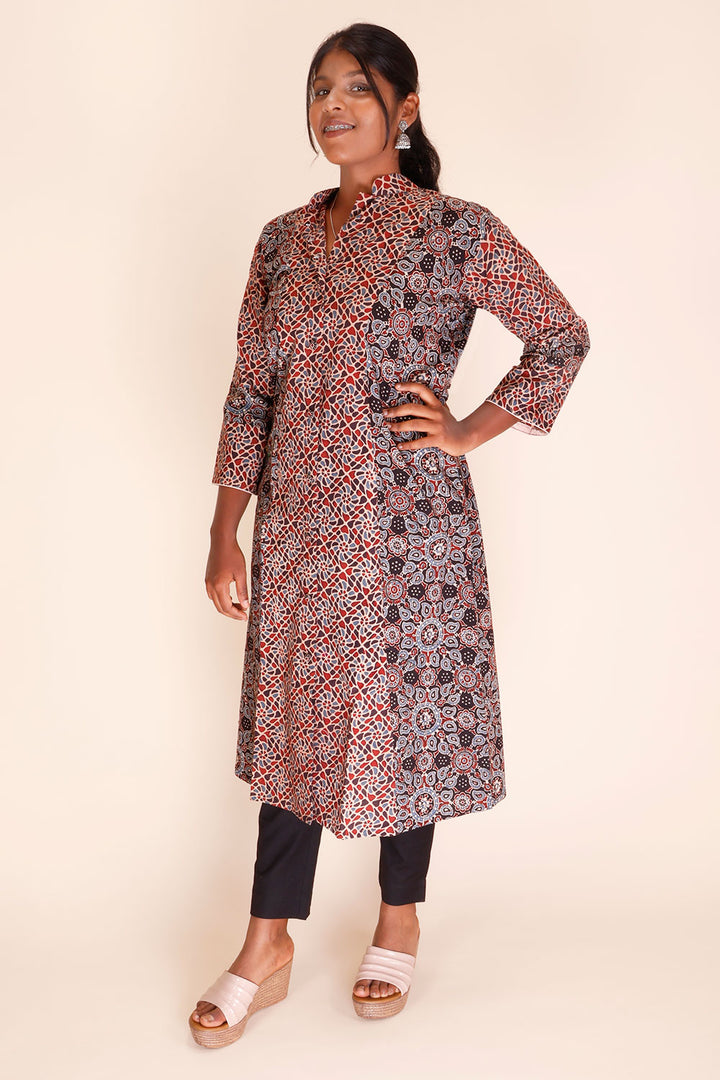 Blue Ajrakh Printed Cotton Kurta 10067399 - Avishya