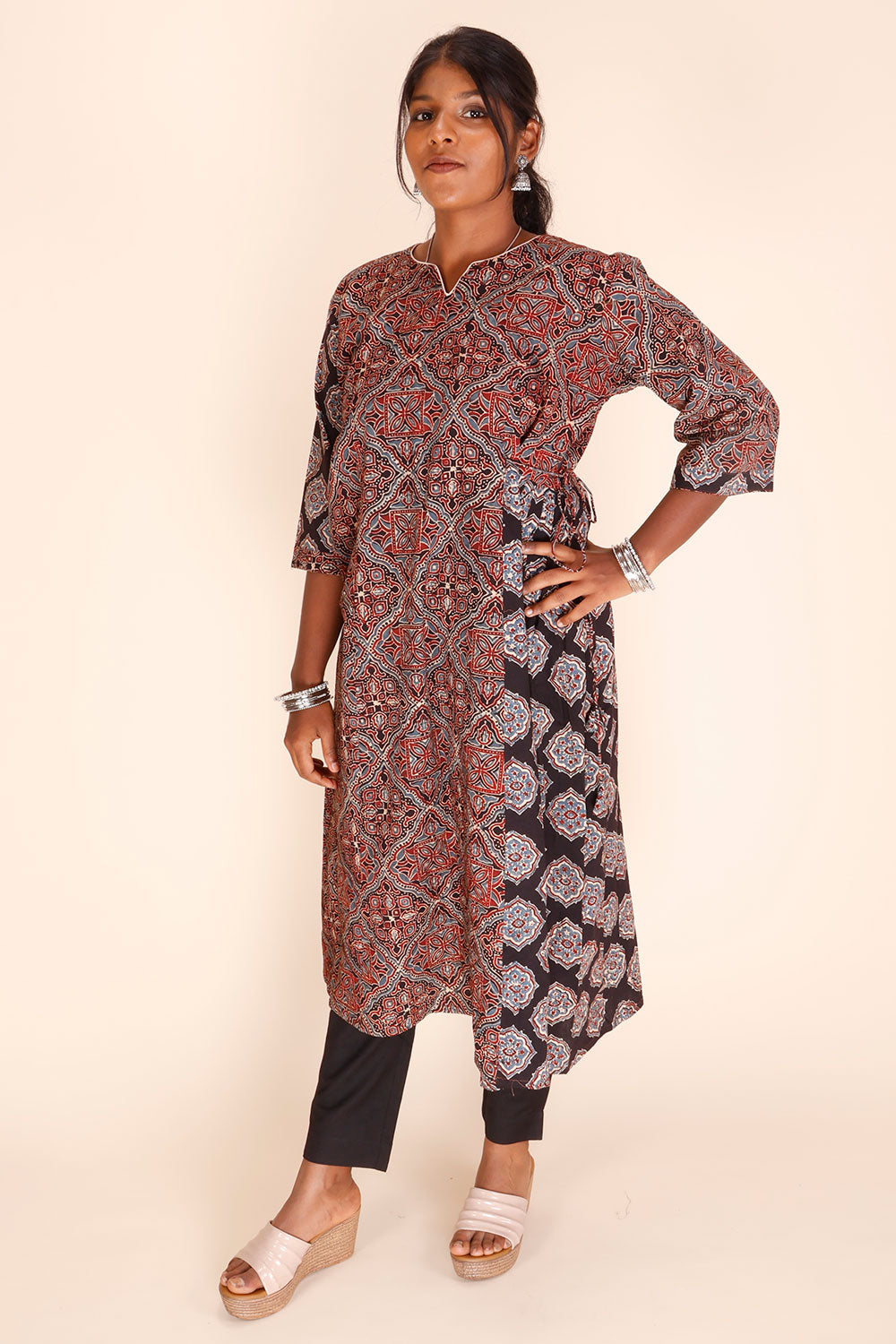 Black Ajrakh Printed Cotton Kurta 10067400 - Avishya