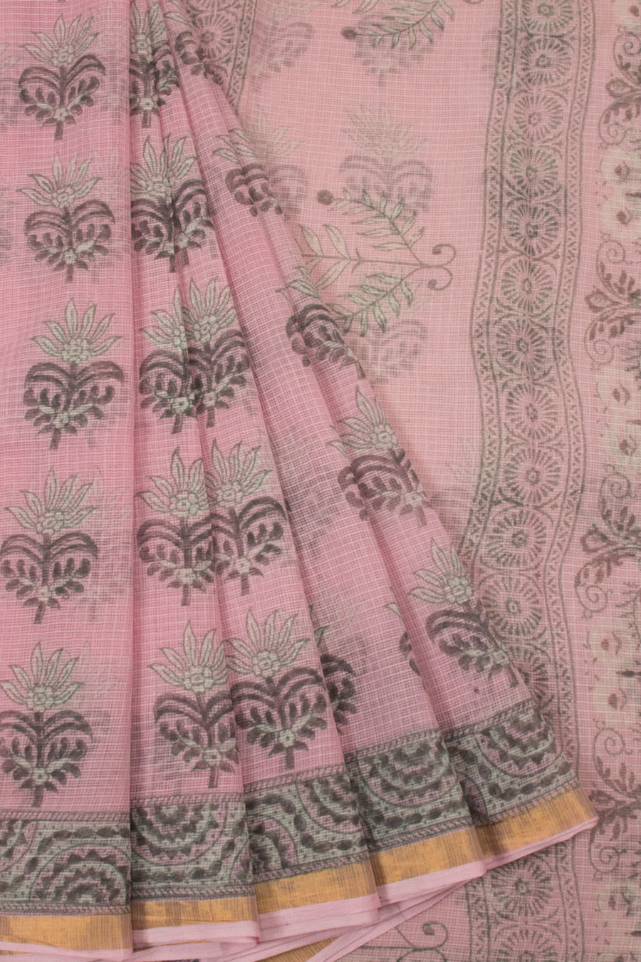 Pink Vanaspathi Hand block Printed Kota Cotton saree - Avishya