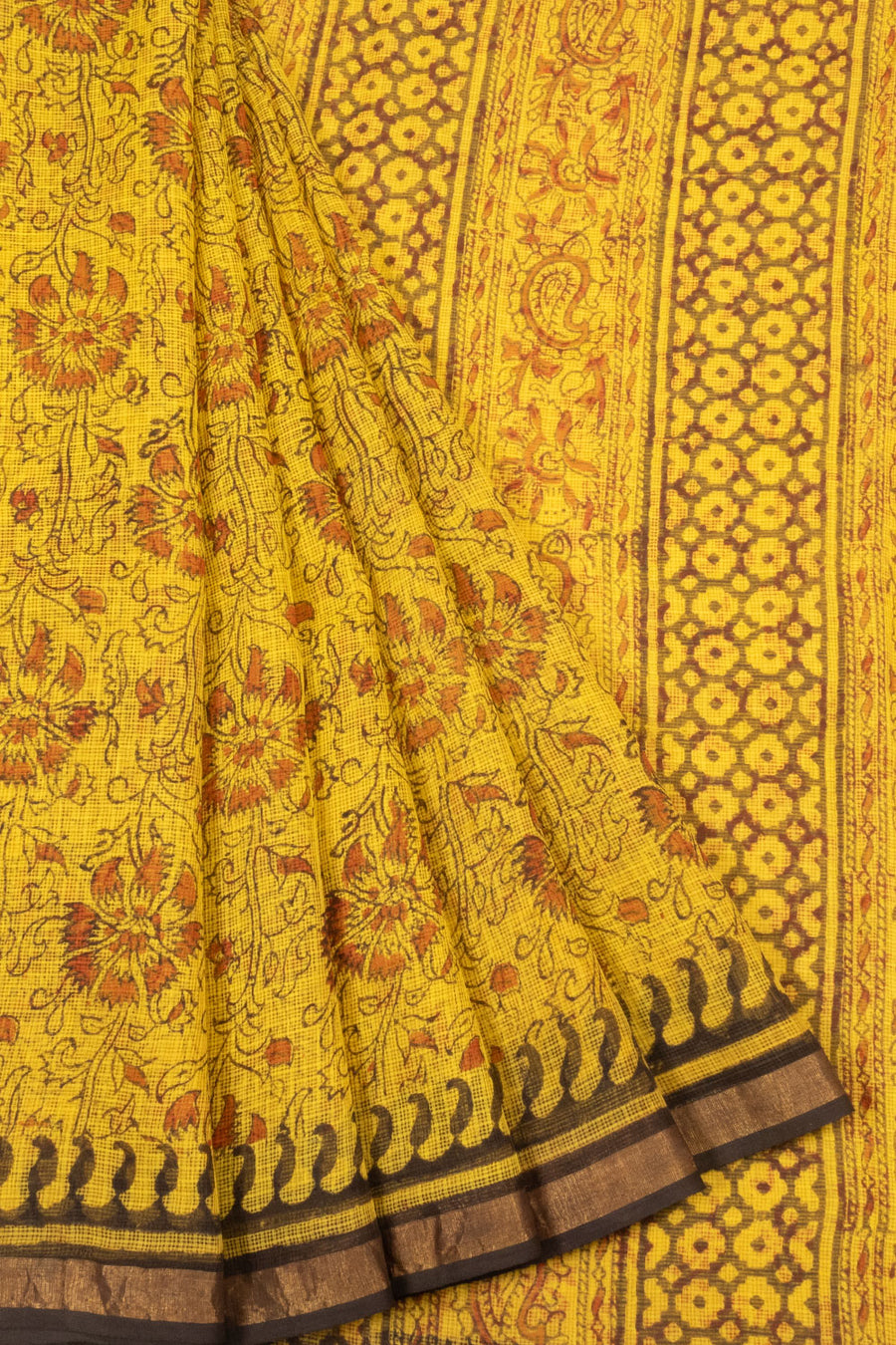 Yellow Vanaspathi Hand block Printed Kota Cotton saree  - Avishya