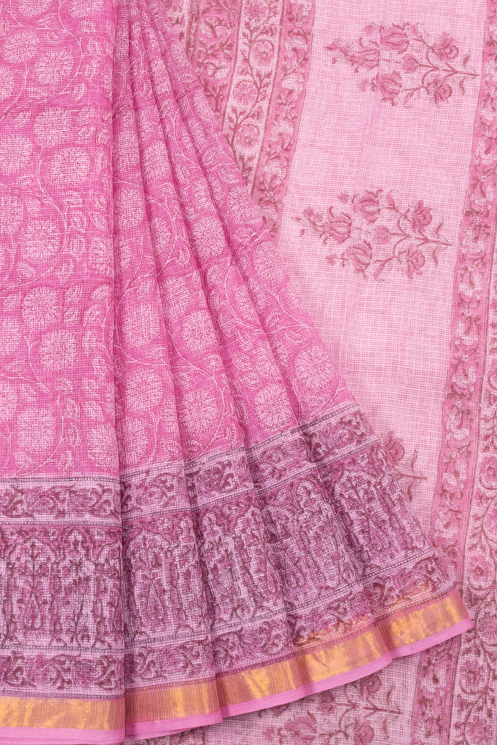 Pink Vanaspathi Hand block Printed Kota Cotton saree - Avishya