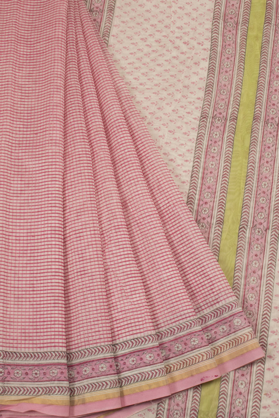  Pink Vanaspathi Hand block Printed Silk Cotton Saree -Avishya 