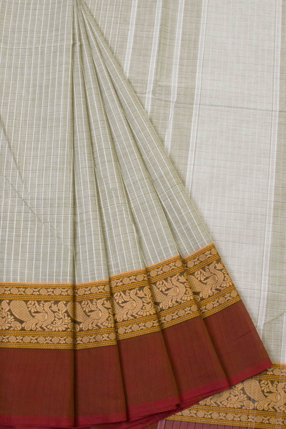 Grey Handwoven Kanchi Cotton Saree - Avishya