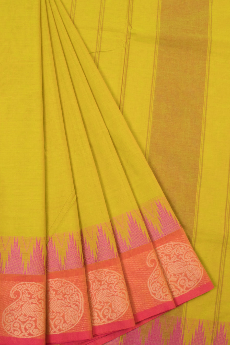 Yellow Handwoven Kanchi Cotton Saree  - Avishya