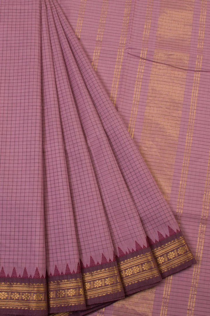 Pink Handwoven Kanchi Cotton Saree - Avishya.com