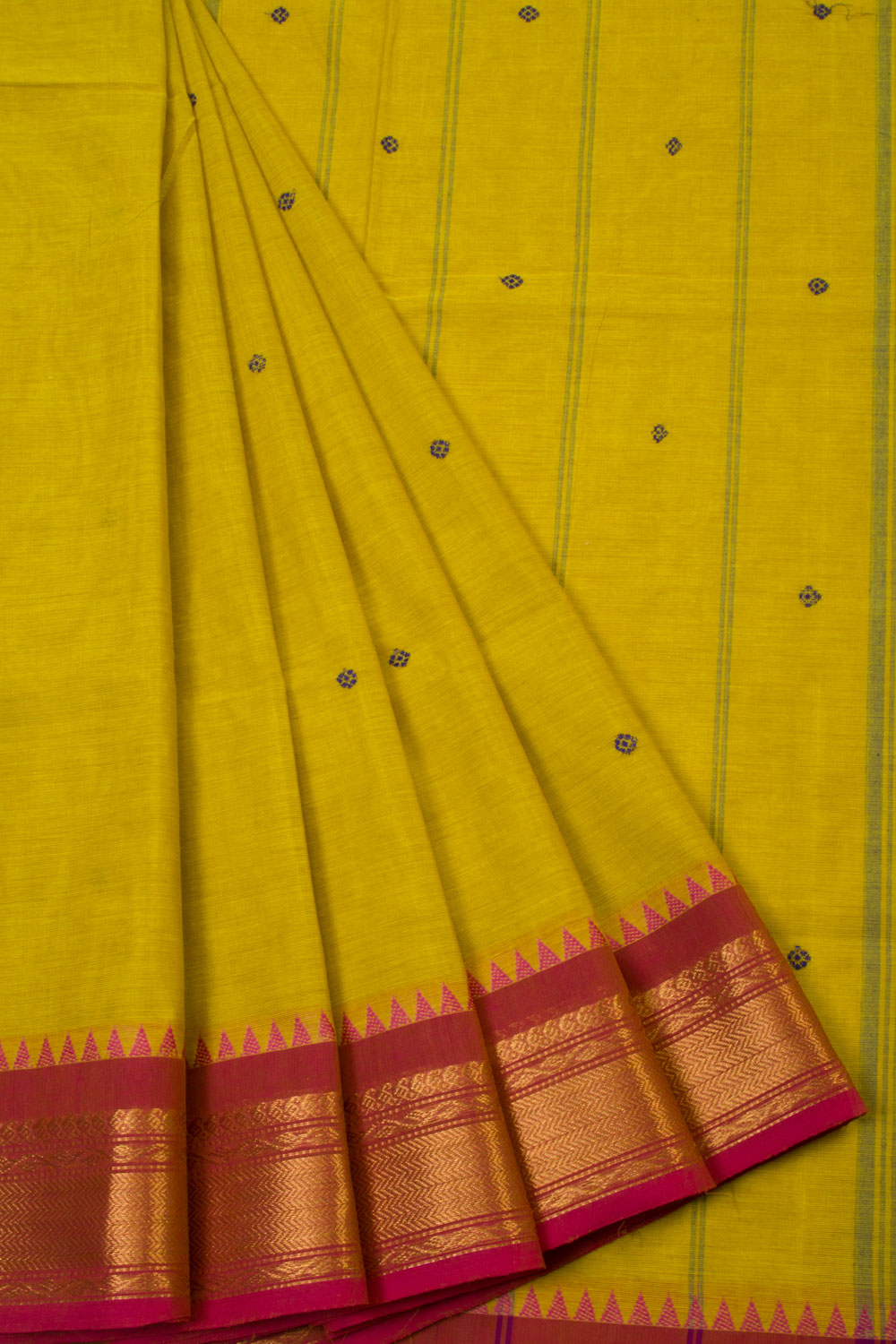Yellow Handwoven Kanchi Cotton Saree  - Avishya