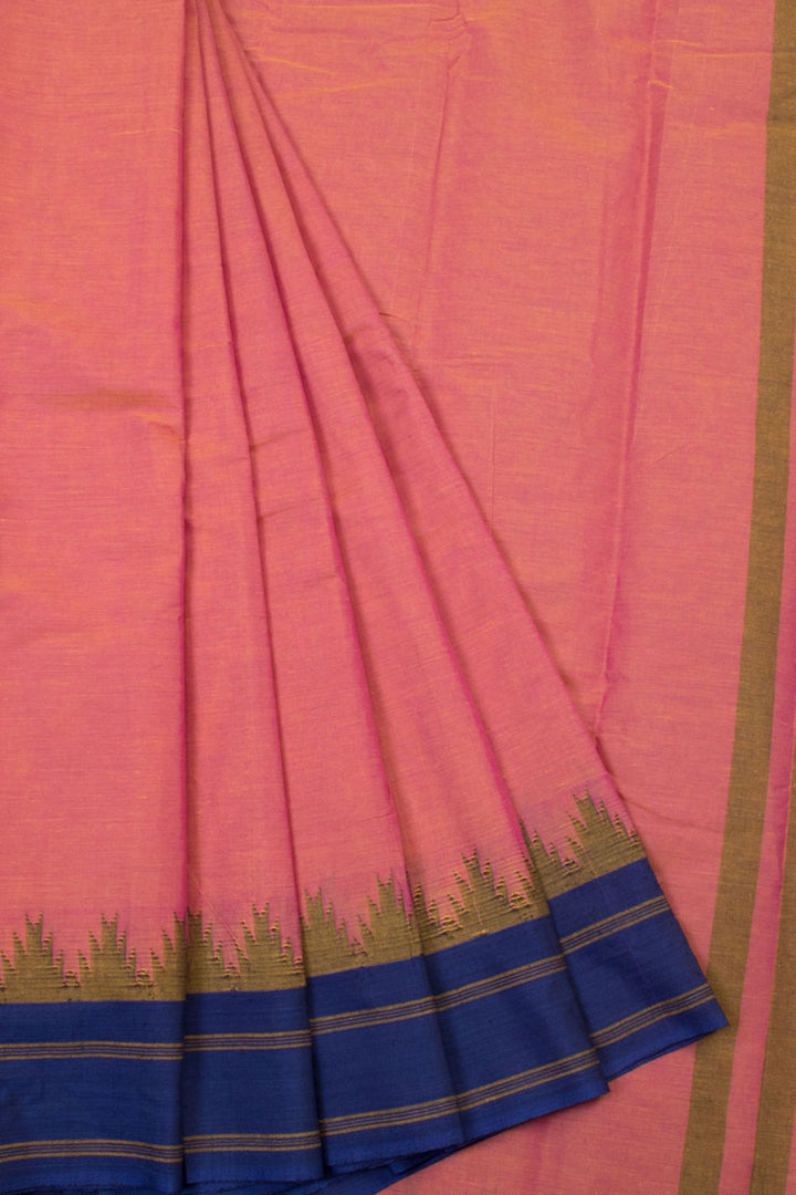 Peach Handwoven Kanchi Cotton Saree - Avishya