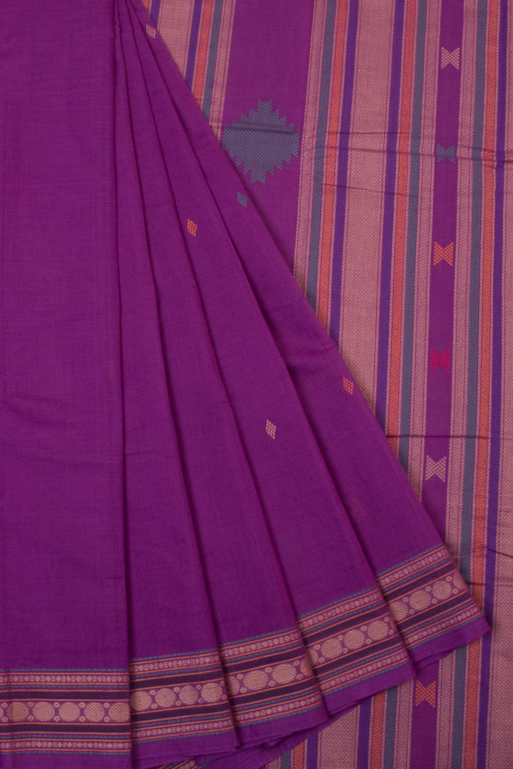 Tyrian purple Handwoven Kanchi Cotton Saree - Avishya