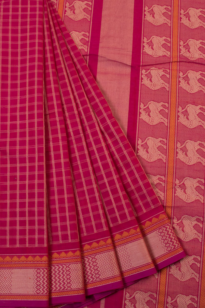 Ruby Red Handwoven Kanchi Cotton Saree  - Avishya