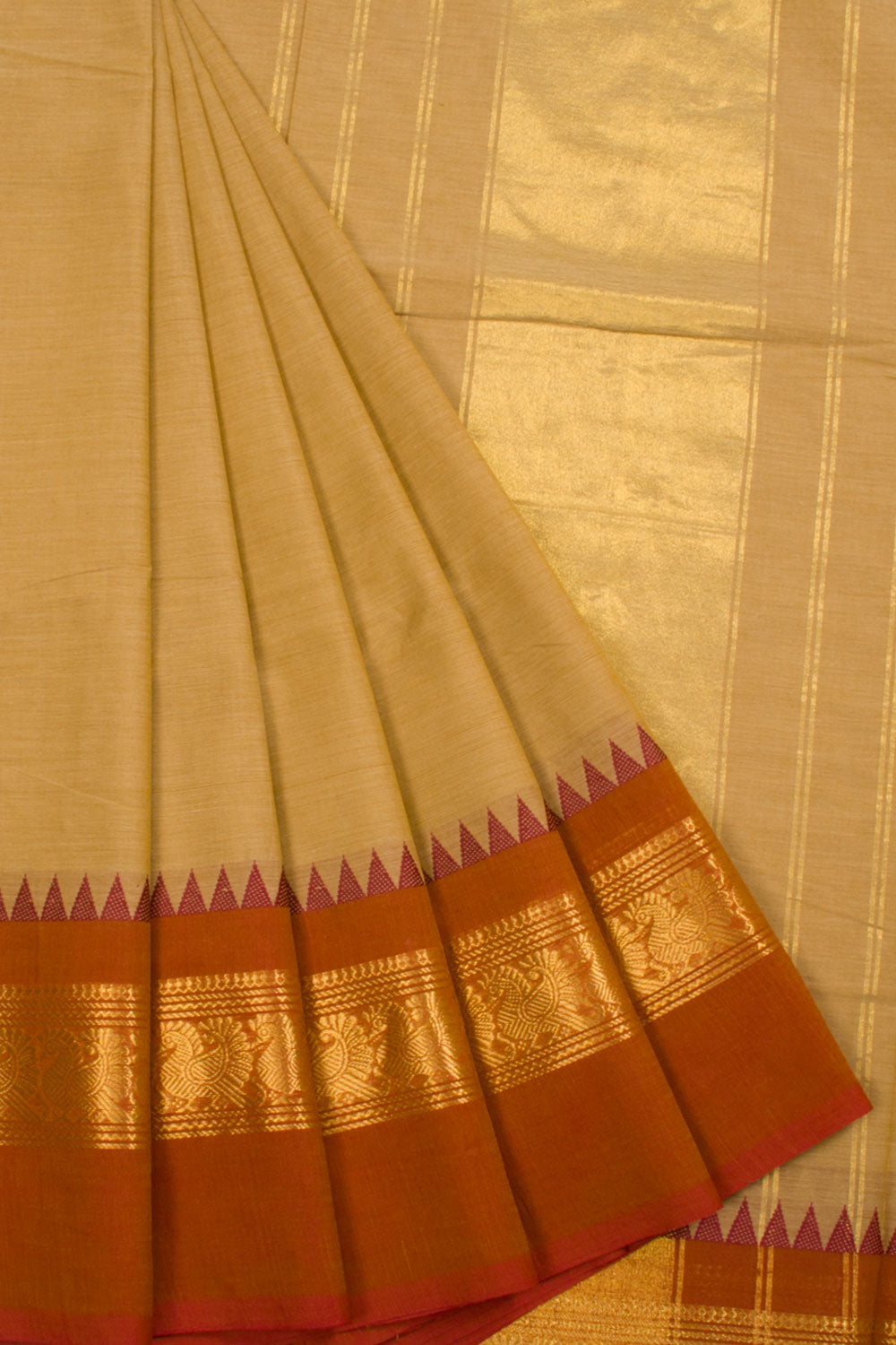 Wheat Beige Handwoven Kanchi Cotton Saree -Avishya