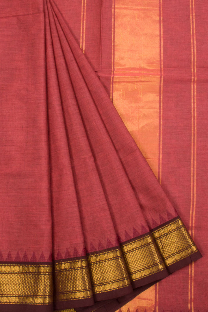 Rouge Pink Handwoven Kanchi Cotton Saree  - Avishya