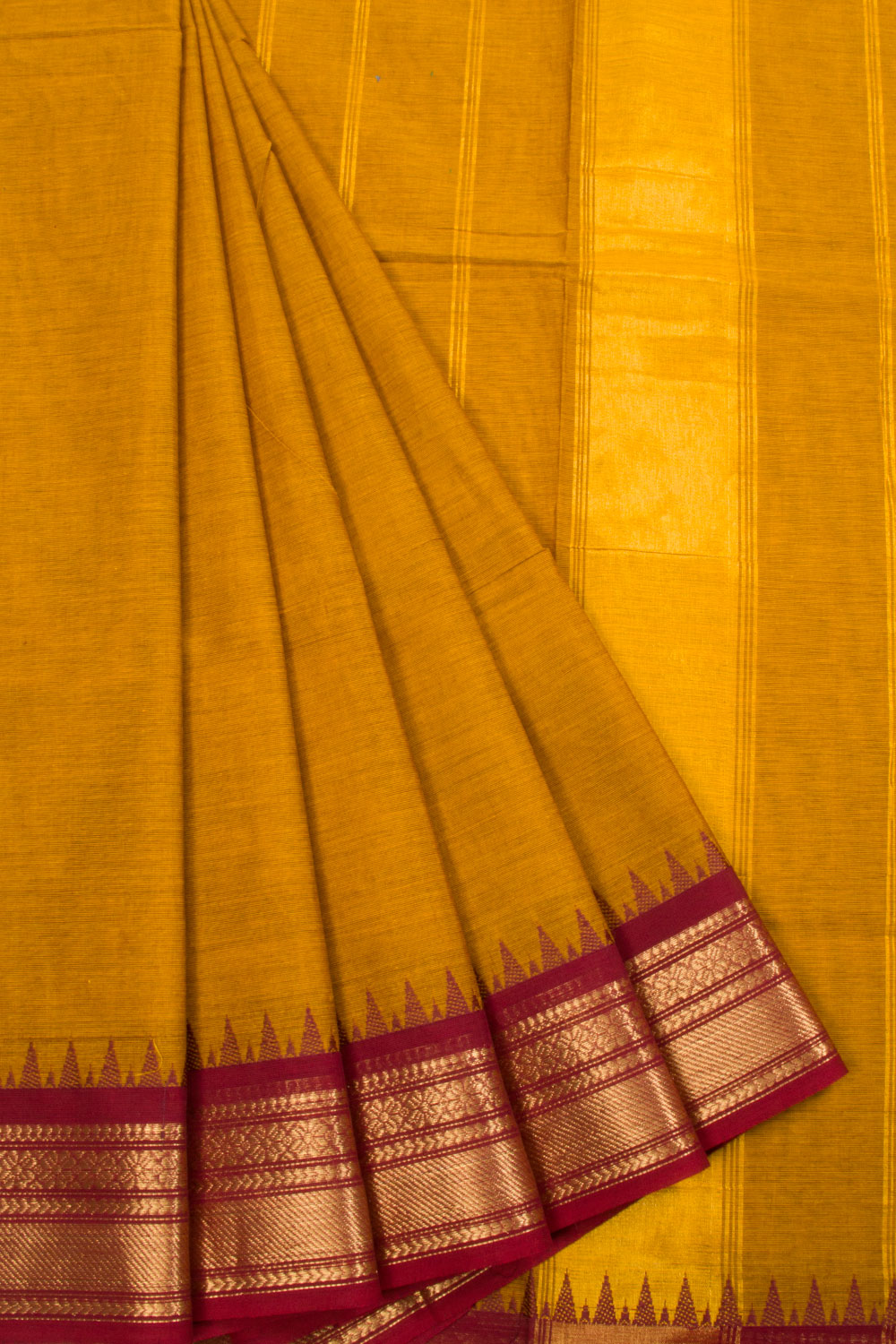 Sunset Yellow Handwoven Kanchi Cotton Saree -Avishya