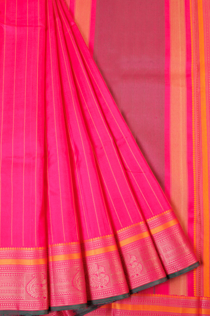 Pink Threadwork Handloom Kanjivaram Silk Saree - Avishya