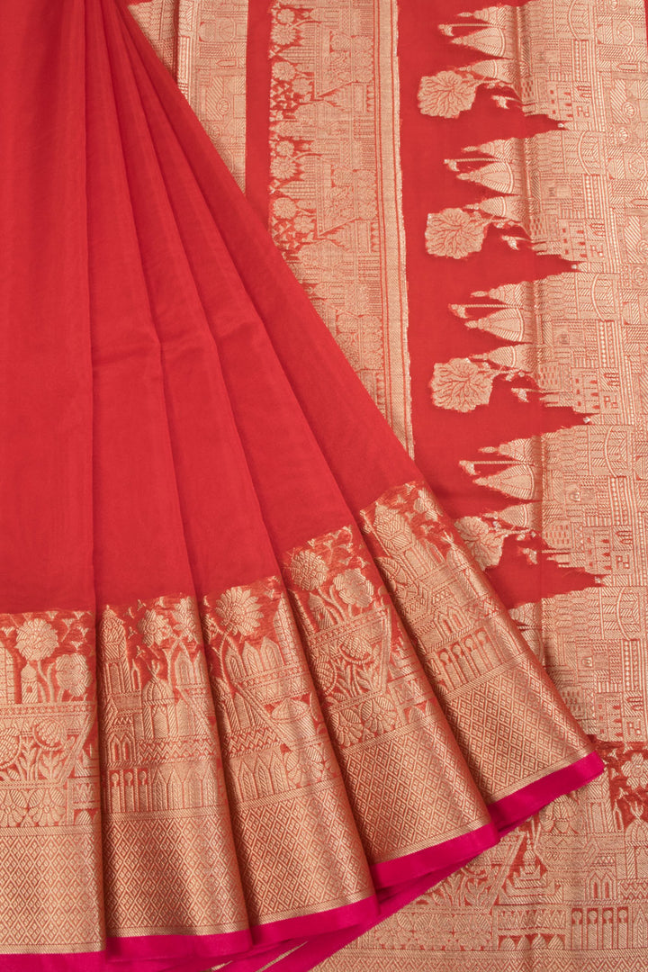 Red Ghat Border Banarasi Organza Tissue Saree 10067875