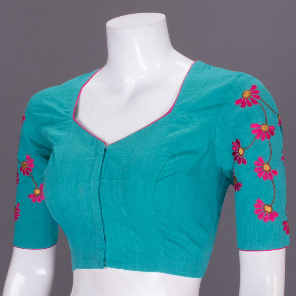 Blue Hand Embroidered Silk Blouse - Avishya