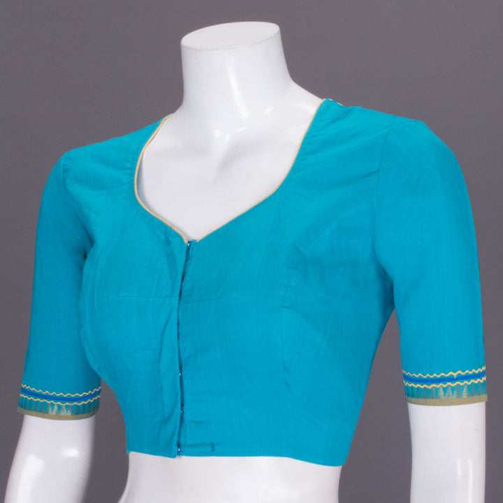  Blue  Hand Embroidered Silk cotton Blouse  -  Avishya 