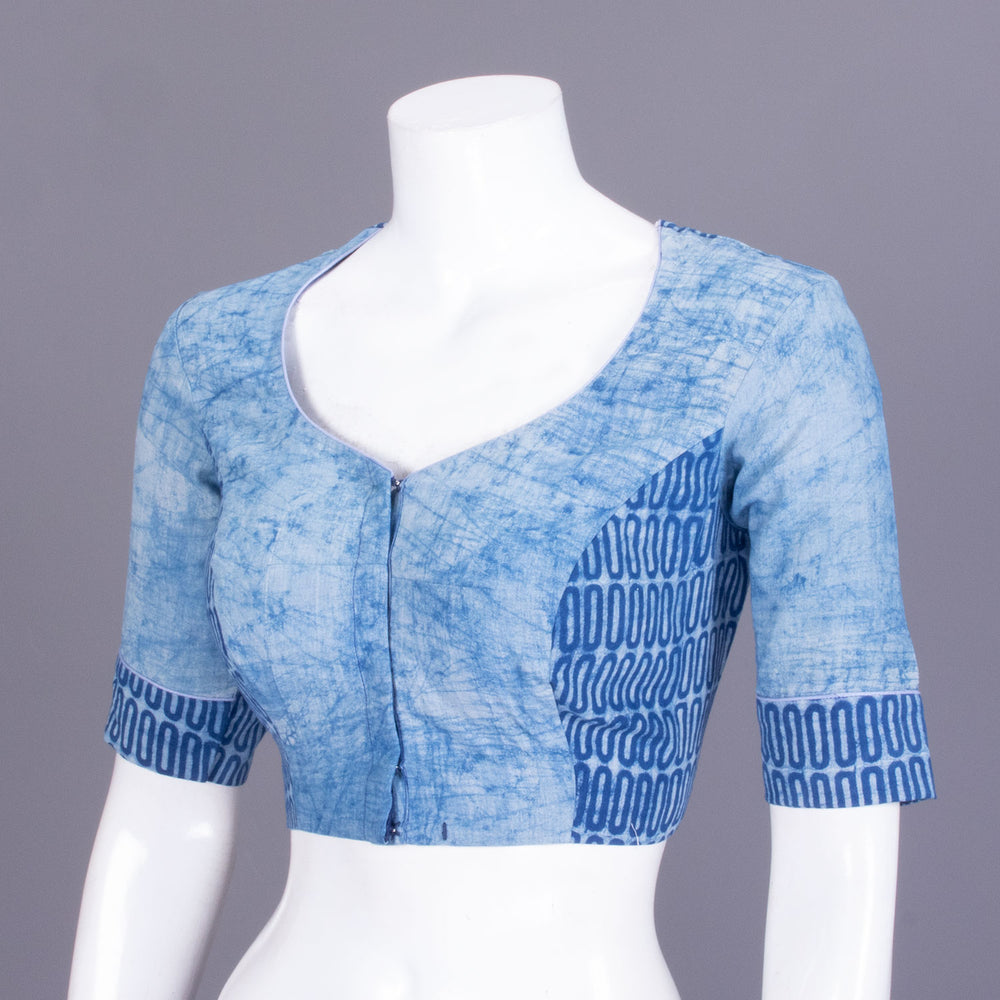 Blue Dabu Printed Cotton Blouse - Avishya