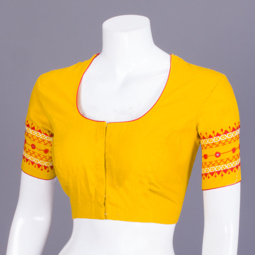 Yellow Hand Embroidered Cotton Blouse - Avishya