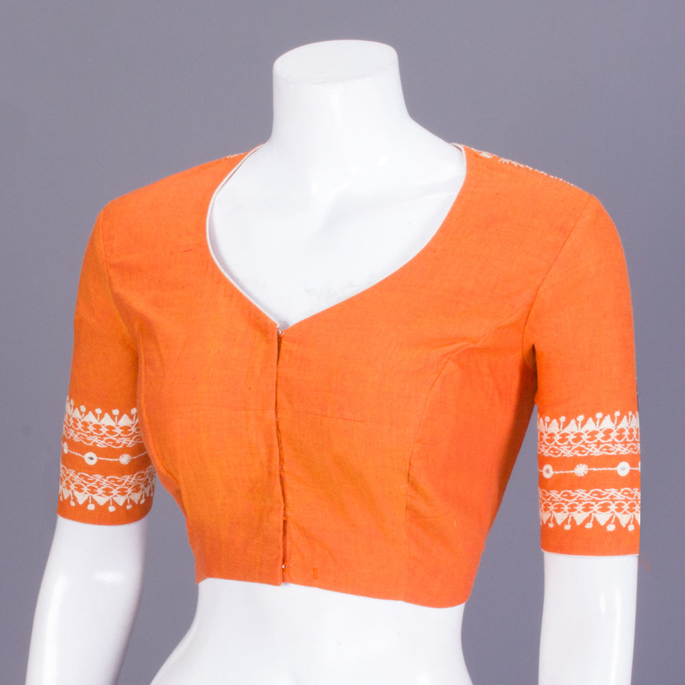 Orange Hand Embroidered Cotton Blouse - Avishya