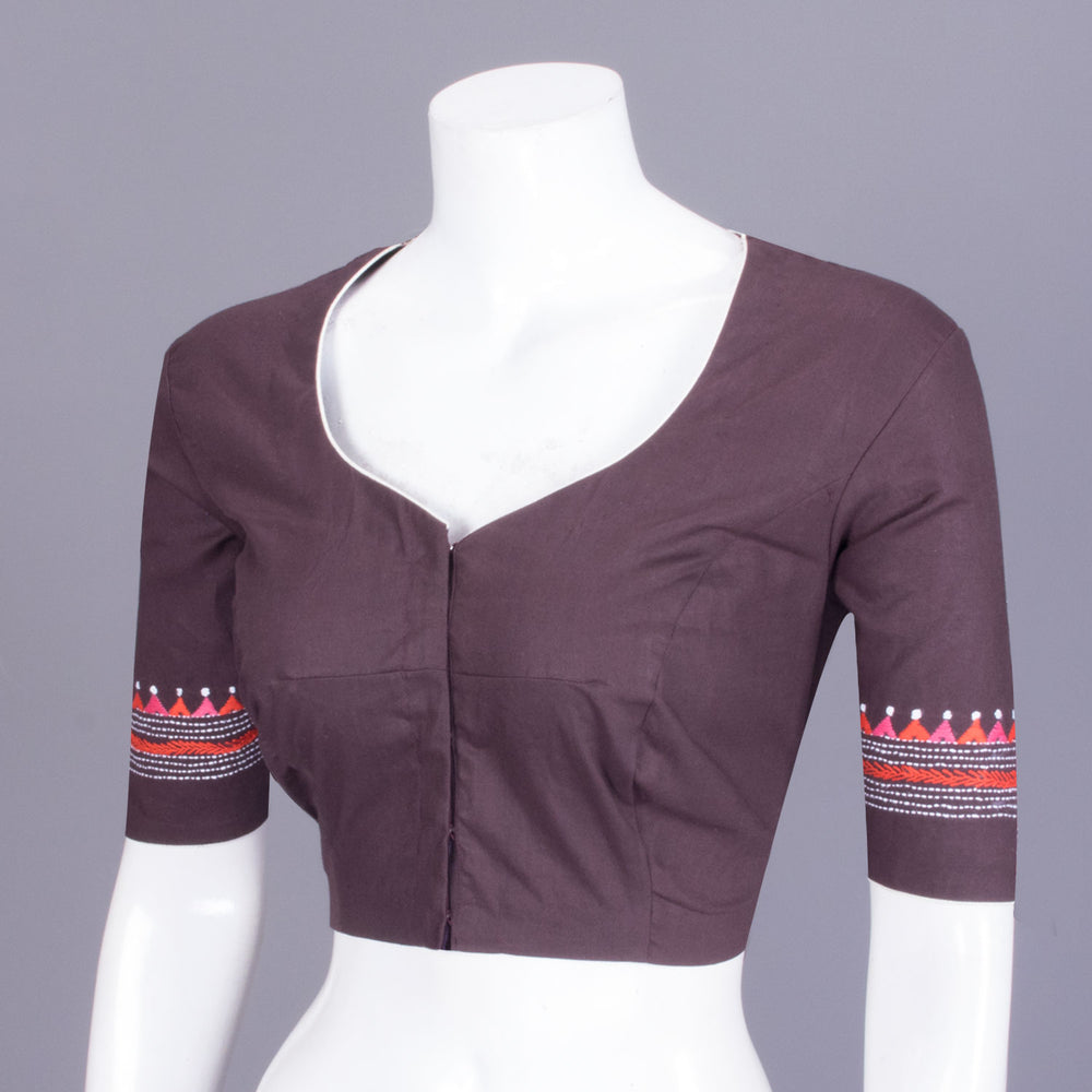 Wine Hand Embroidery Cotton Blouse - Avishya