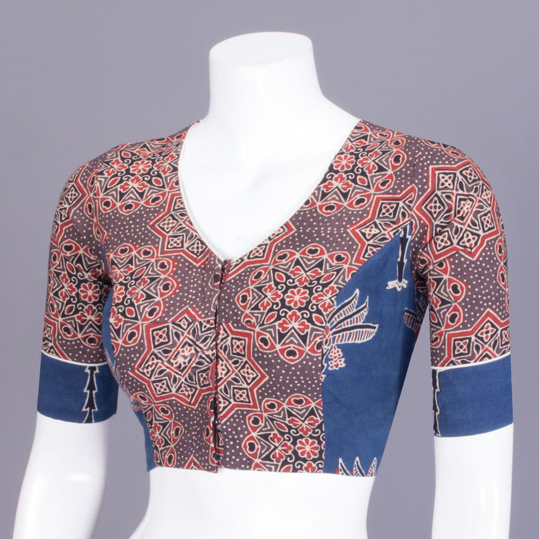 Blue Ajrakh Printed Patch Work Blouse - Avishya