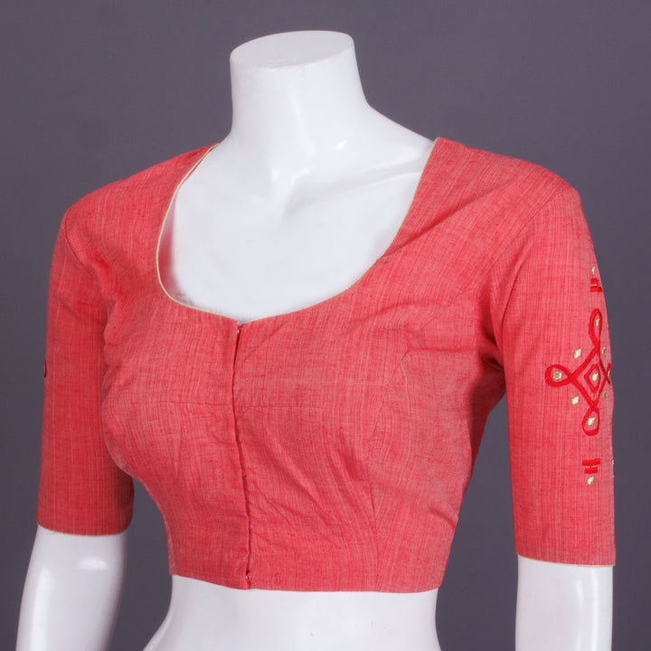 Peach Embroidered Mangalgiri Cotton Blouse - Avishya