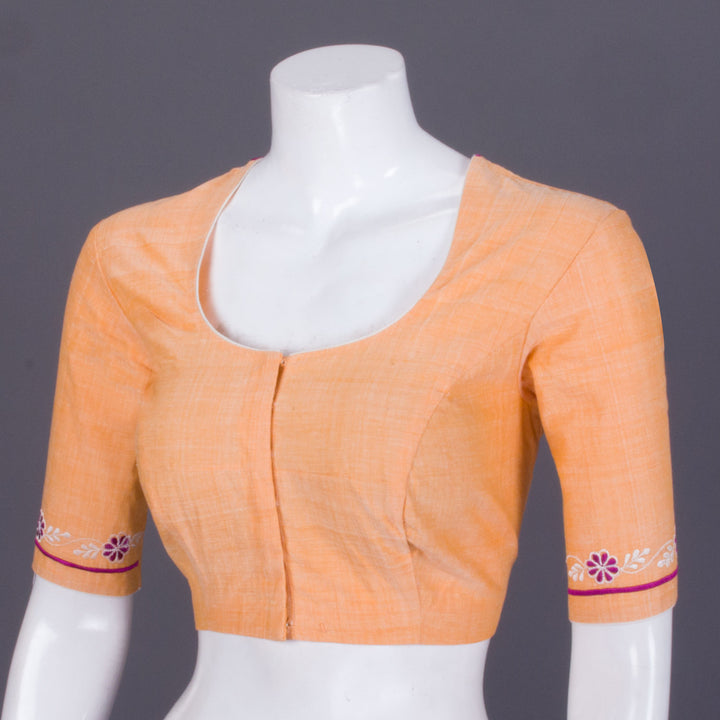 Orange Embroidered Mangalgiri Cotton Blouse - Avishya