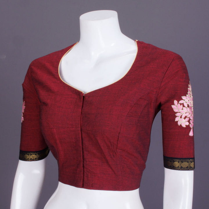 Maroon Embroidered Mangalgiri Cotton Blouse - Avishya