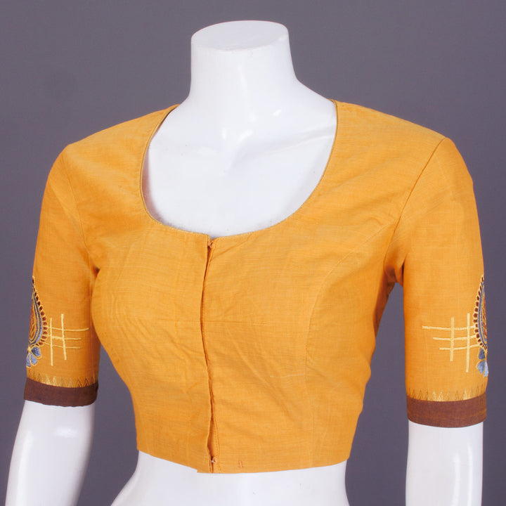 Yellow Embroidered Mangalgiri Cotton Blouse - Avishya