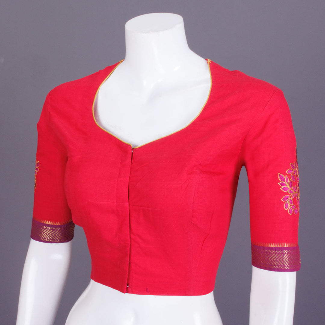 Red Embroidered Mangalgiri Cotton Blouse - Avishya