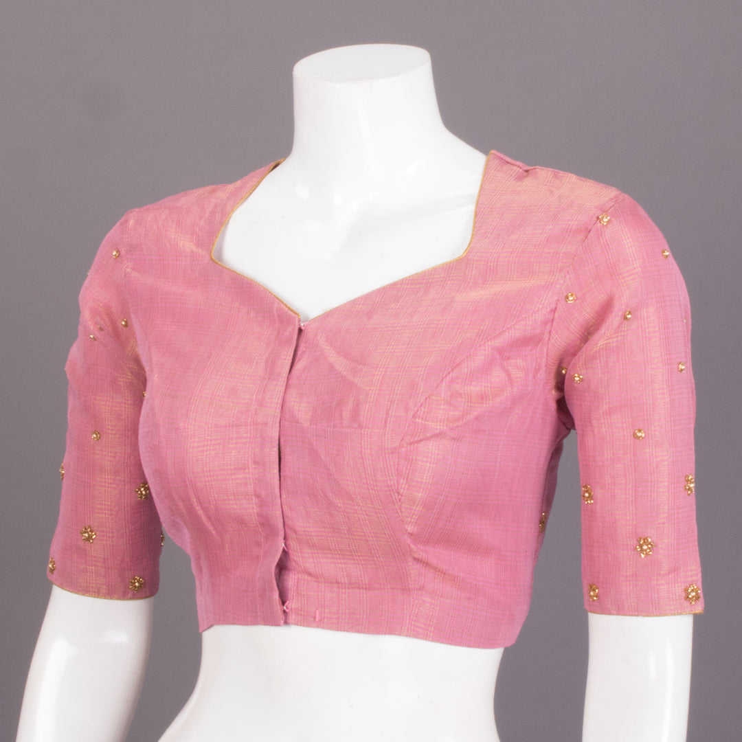 Peach Aari Embroidered Chanderi Silk Cotton Blouse 10068199 - Avishya