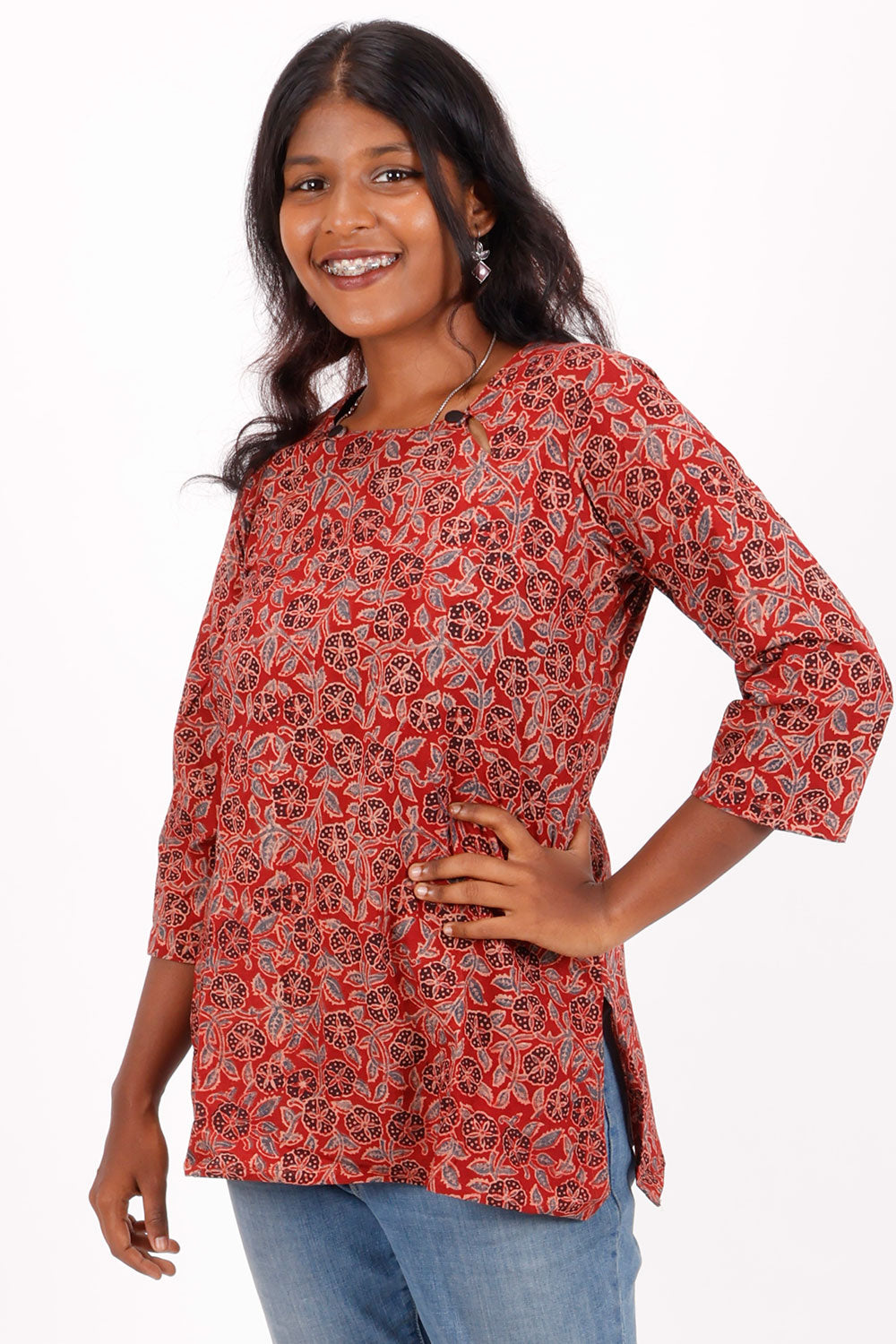 Red Ajrakh Printed Cotton Kurti