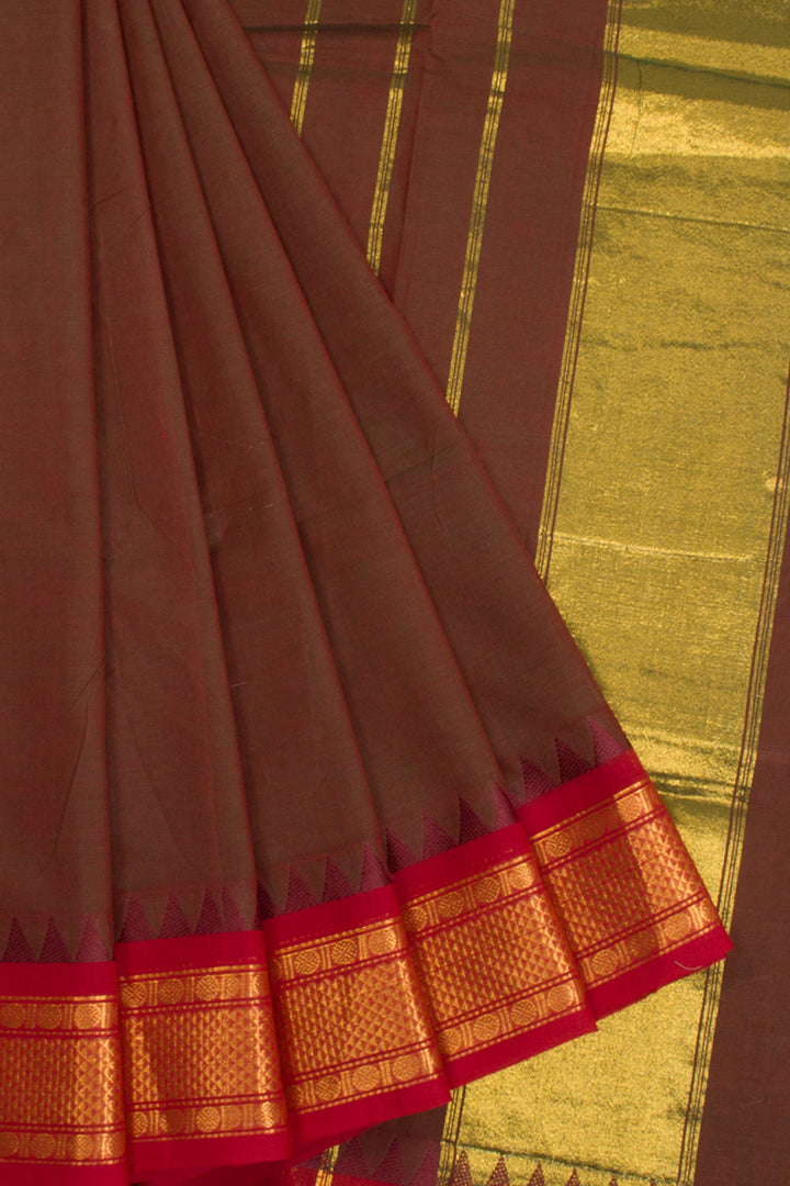 Brown Handwoven Kanchi Cotton Saree 10068473 - Avishya