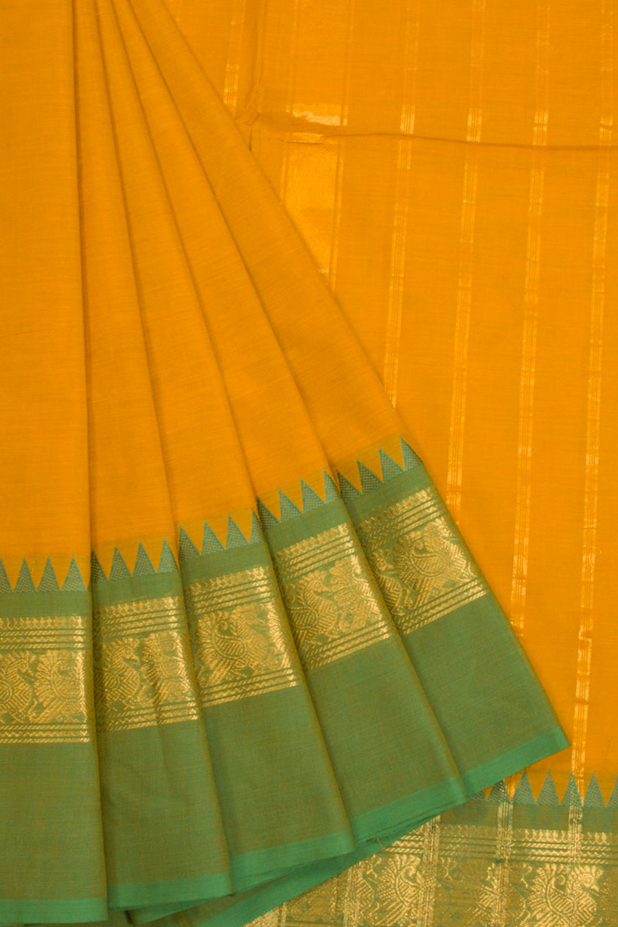 Yellow Handwoven Kanchi Cotton Saree 10068479 - Avishya