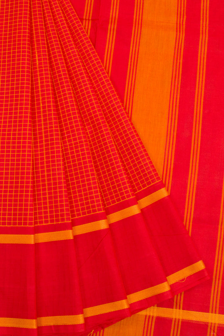 Red Handwoven Kanchi Cotton Saree 10068519 - Avishya