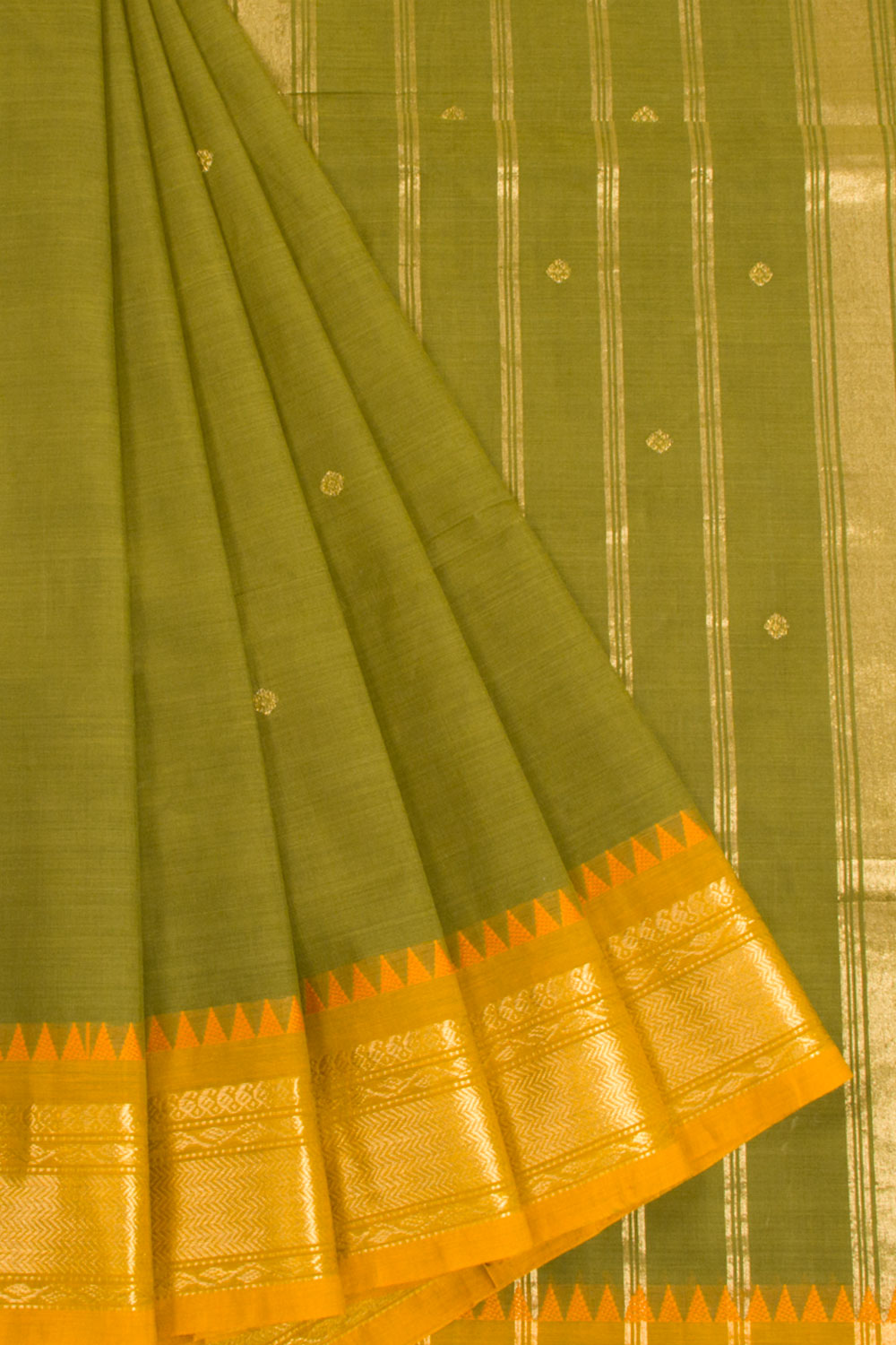 Green Handwoven Kanchi Cotton Saree 10068524 - Avishya