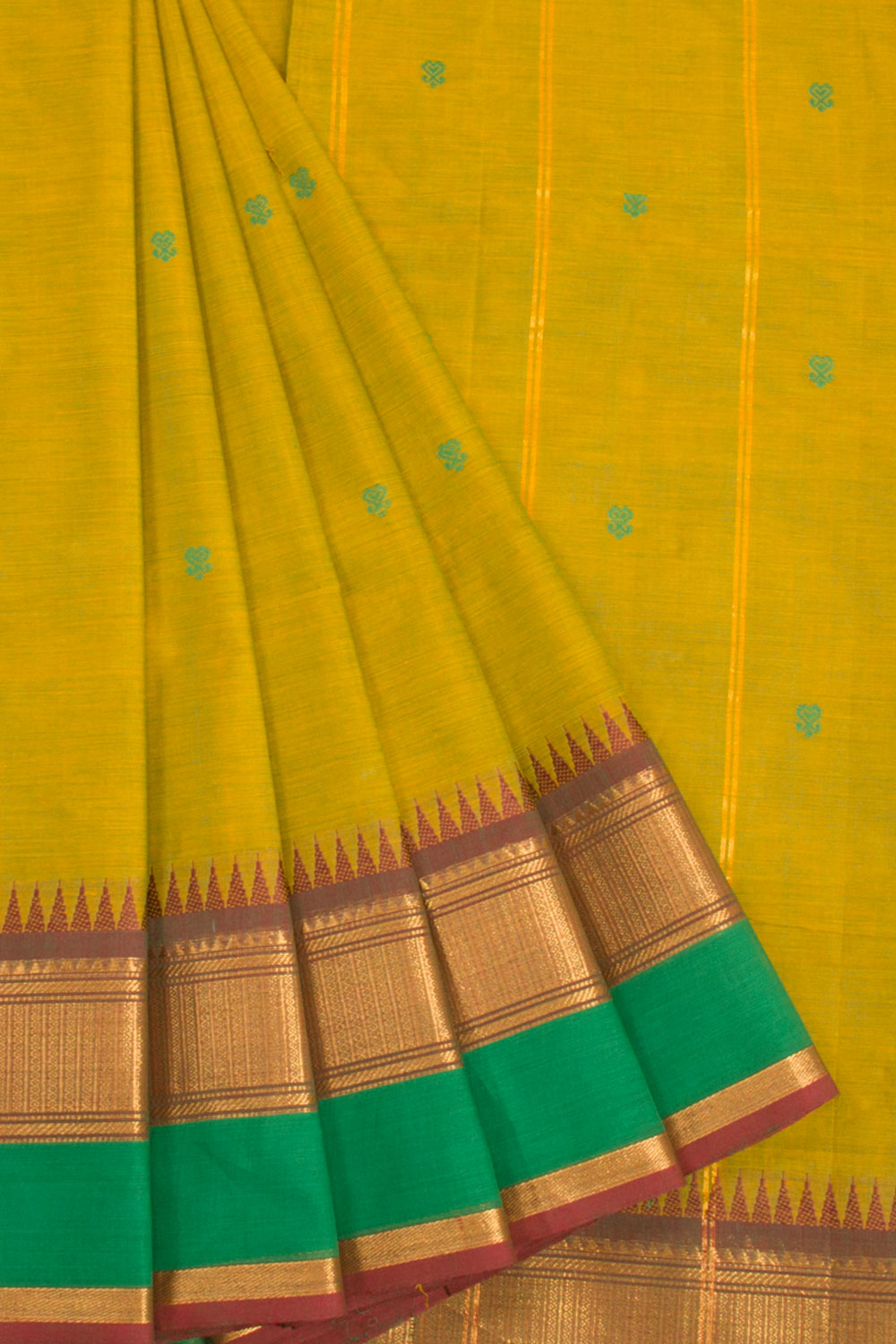 Green Handwoven Kanchi Cotton Saree 10068527 - Avishya