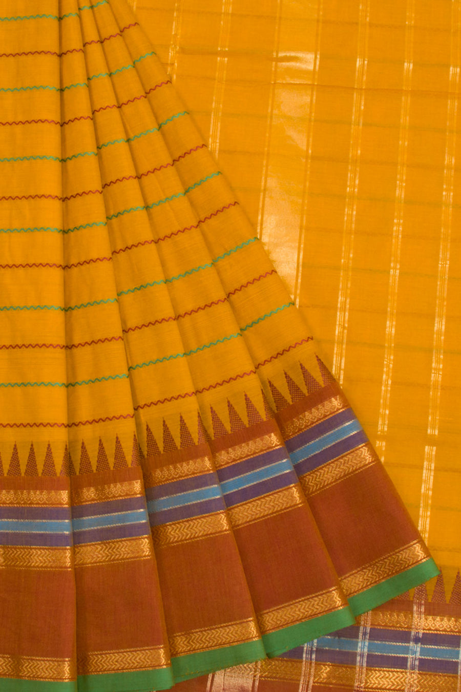 Yellow Handwoven Kanchi Cotton Saree 10068539 - Avishya