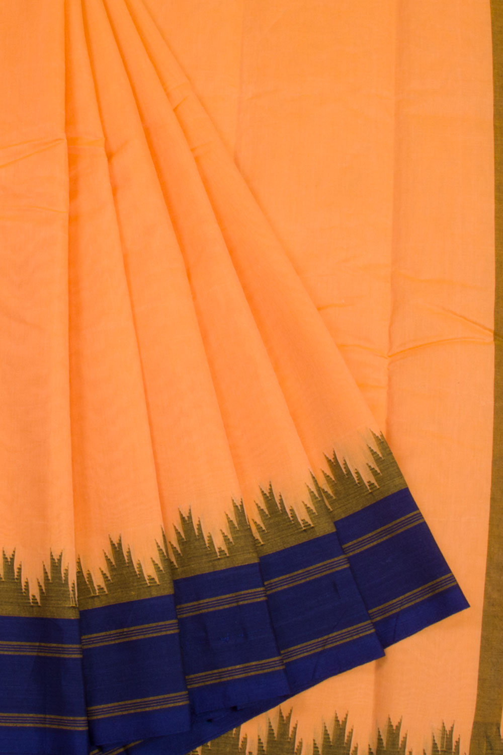 Orange Handwoven Korvai Kanchi Cotton Saree 10068551 - Avishya