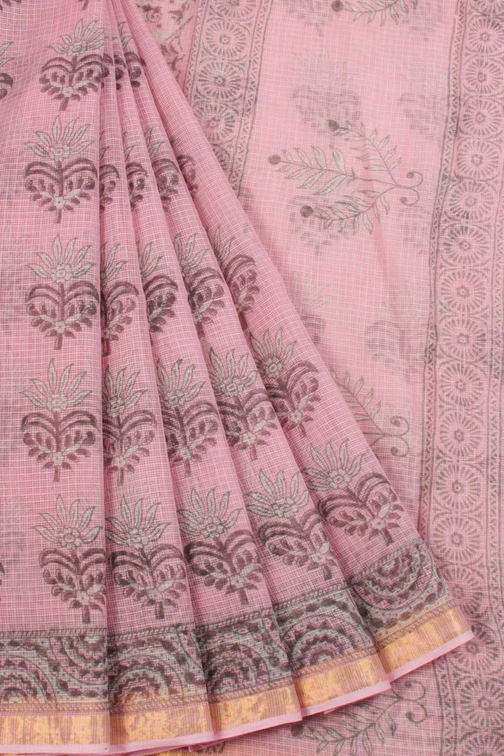 Pink Hand Block Printed Kota Cotton Saree 10068628 - Avishya