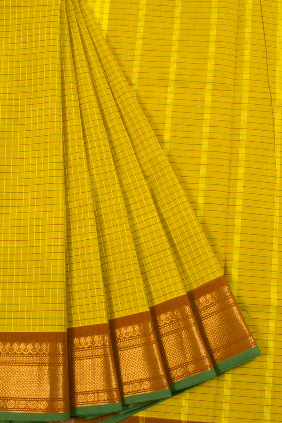 Yellow Handwoven Kanchi Cotton Saree 10068711 - Avishya